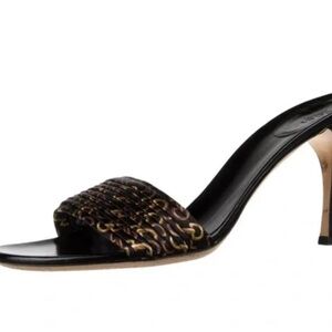 Gucci women’s horsebit accent satin slip on mule heels size 7.5